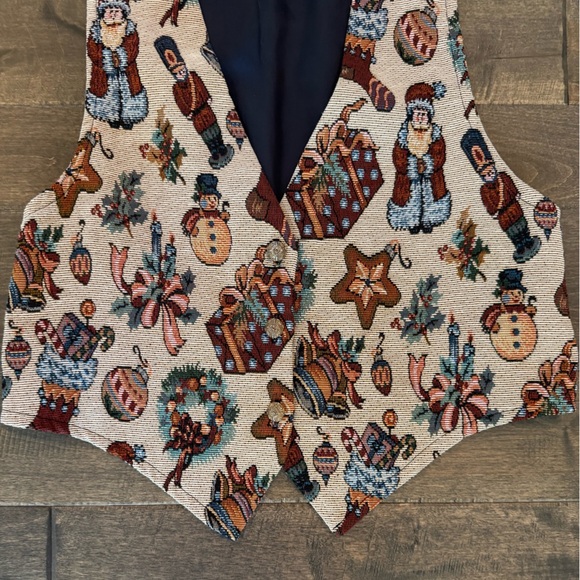 Vintage Christmas Tapestry Vest Backroad Blues Size S Holiday Santa Snowman - Picture 4 of 16